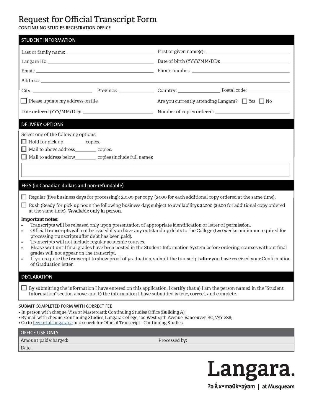 Official Transcript - Continuing Studies