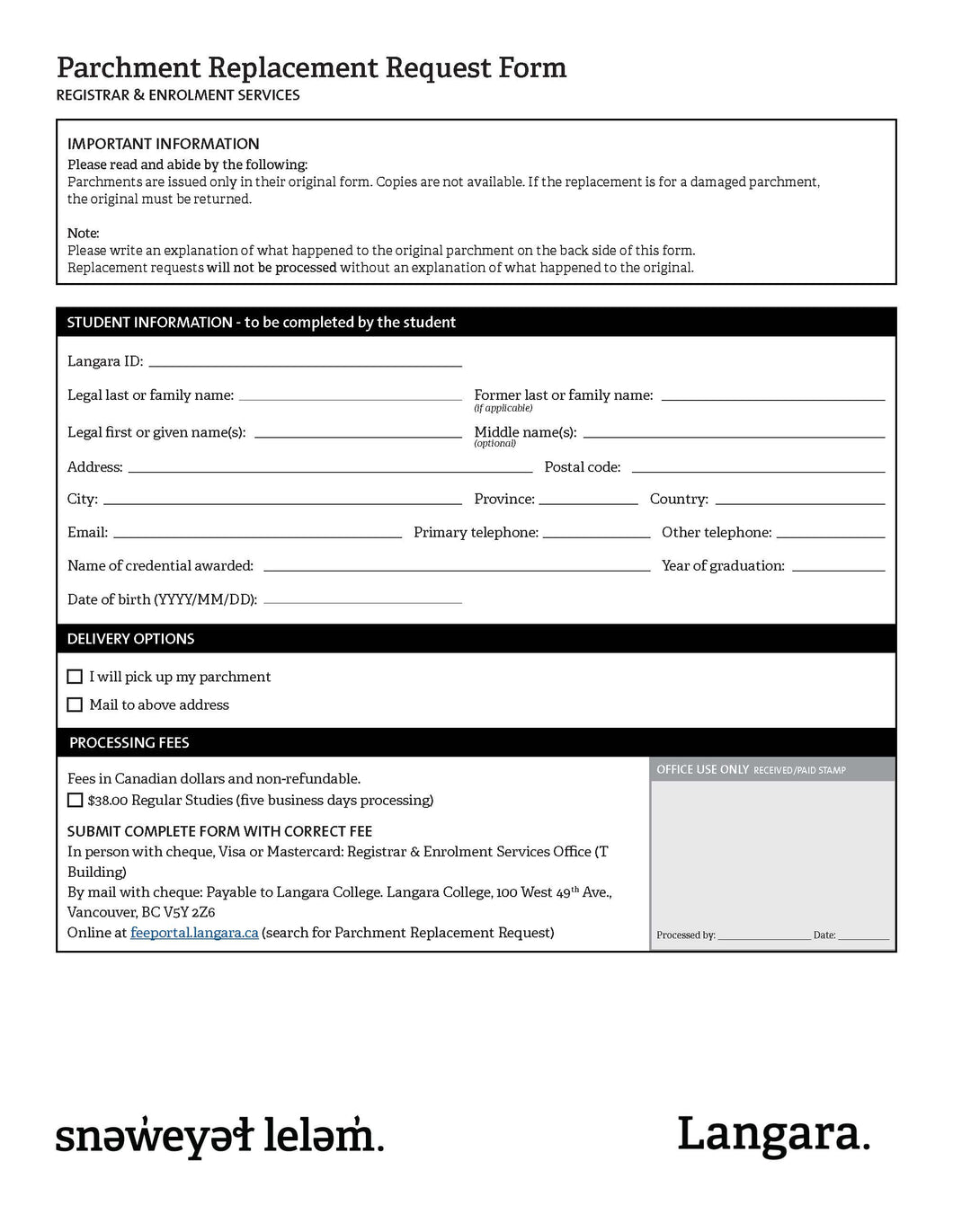 Parchment Replacement Request