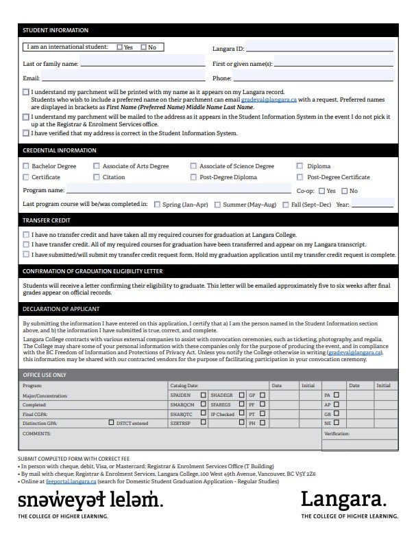 LATE Graduation Application - Regular Studies