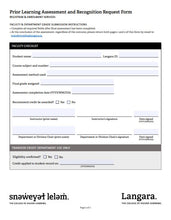 Prior Learning Assessment and Recognition Request Form
