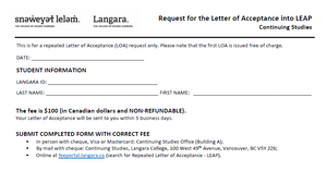 Letter of Acceptance into LEAP (Re-order) - Continuing Studies